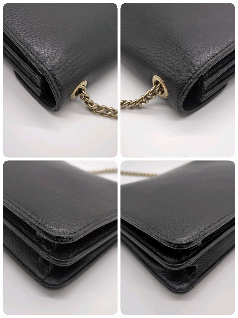 GUCCI Chain Shoulder Bag Interlocking Leather Black Gold — image 9