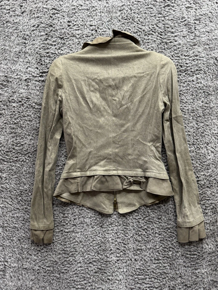 Винтажный Jitrois ягненка кожи замшевая куртка оборки молнии коричневатый бежевый 40 - Изображение 2 из 4