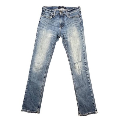 Hollister Blue Slim Straight Jeans Mens 29x32 Epic Flex Medium Wash Distressed
