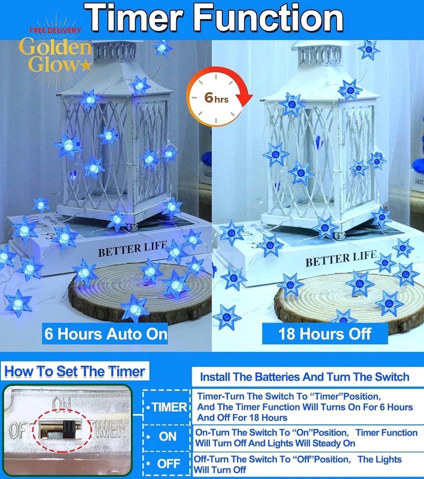 10 футов 30 светодиодов украшение для Хануки звезда Давида струнные гирлянды таймер гирлянды для Хануки - Изображение 3 из 4