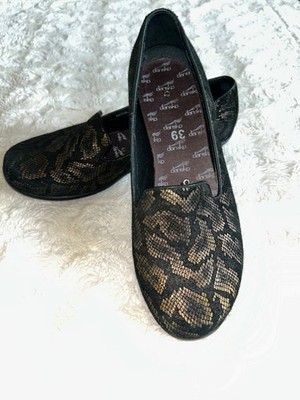 Dansko Women Olivia Loafers Snake Print Slip On Black Gold Size 39  
