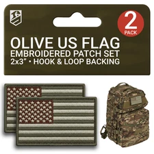 2Pcs American Flag Patch Set with Hook and Loop, Od Green Subdued Flag Patch