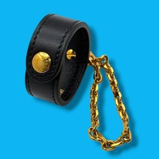 HERMES Glove Holder Charm Leather Black Gold Tone Hardware Women AJ014