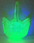 Fenton Opalescent Green Uranium Glass “Lily of the Valley” Basket, Glows!