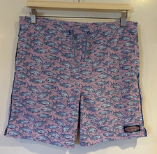Vineyard Vines Boy's Blue/Pink Skipjack Tuna Drawstring Logo Swim Trunks Size L