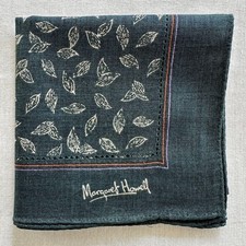 Fazzoletto vintage cotone verde scuro motivo foglia geometrico tasca quadrato 18~P