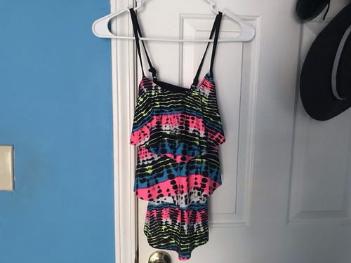 Justice Girls High Neck Tie Dye Tierred Tankini Size 16 Plus Swimsuit Top! Good - Picture 5 of 6