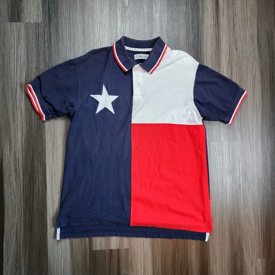 Sunriver Texas Flag Polo Shirt Men's M Red White Blue Lone Star 100% Cotton USA - Image 2 of 4