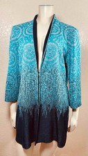Exclusively Misook Jacket Blazer Cardigan Turquoise Black Gold Knit Acrylic XL