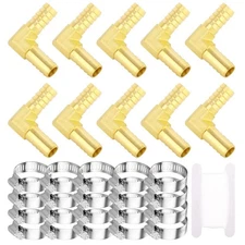 10 PCS 1/2 inch Brass 90 Degree Air Hose Barb Fittings with 10 Hose Clamps