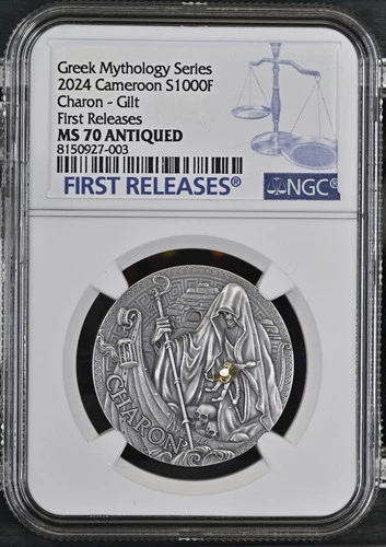 1 oz Silver Coin 2024 Cameroon Greek Mythology Charon NGC MS 70 Antiqued FR POP5