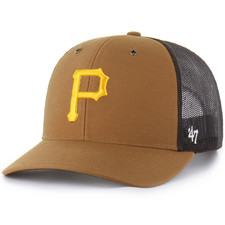Pittsburgh Pirates Carhartt x 47 Brand Trucker Snapback Hat Mens Cap MLB Brown