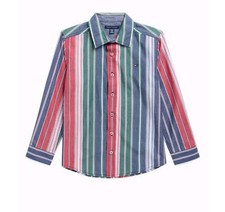 Tommy Hilfiger Kids Stripe Button Up Shirt Red Blue Green Size L 0484