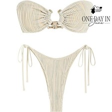 Zaful Bandeau Tie Side Cheeky Bikini Swimsuit Size S