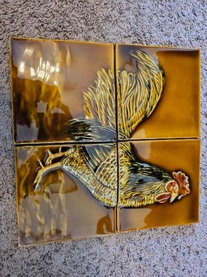 Pratt & Larson Rooster Relief Tile Panel 12x12 Set of 4   Handcrafted  
