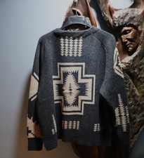 NEW Pendleton Aztec Mixed Graphic Cross Lambswool Cardigan Black Taupe Size XL