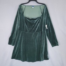 Old Navy Women's Velvet Dress Green 2X Long Sleeve Square Neck