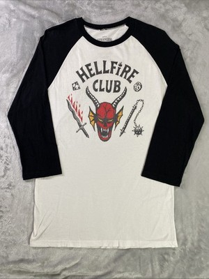 Stranger Things Hellfire Club Shirt Mens Medium White Black Raglan Baseball Tee