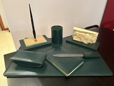 set da scrivania In Pelle e Velluto Verde bosco Anni 50’ 60’