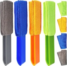 4 Pack Microfiber Blinds Duster, 4 Removable and Gray, Blue, Yellow, Green 