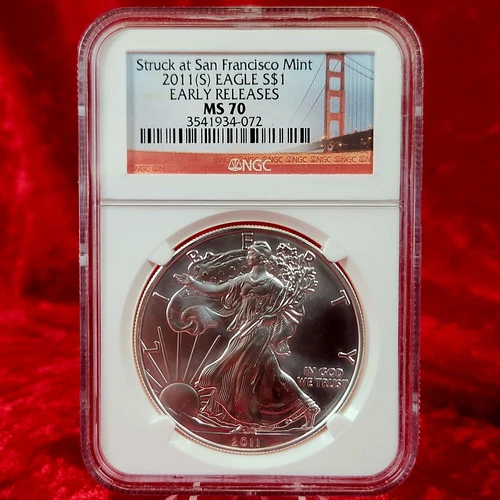 2011 S American Eagle Silver NGC MS70 Early Releases Silver Golden Gate Holder