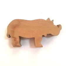 1 Pcs Rhino Hand  Teak Wood Work Craft  Art Figurine animal Collection 