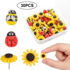 30Pcs Board Push Pin Ladybird Thumb Tacks Sunflower Pushpins Decorative Studs
