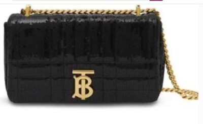 NWT Burberry TB Quilted Black Lola Lambskin Sequin Shoulder