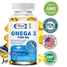Omega 3 Fish Oil Capsules 3x Strength EPA & DHA, Highest Potency 120Pills