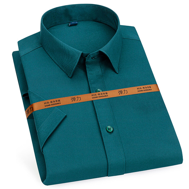 Men's Dress Shirts Business Short Sleeves Elastic Stretch Slim Fit Casual  Shirts