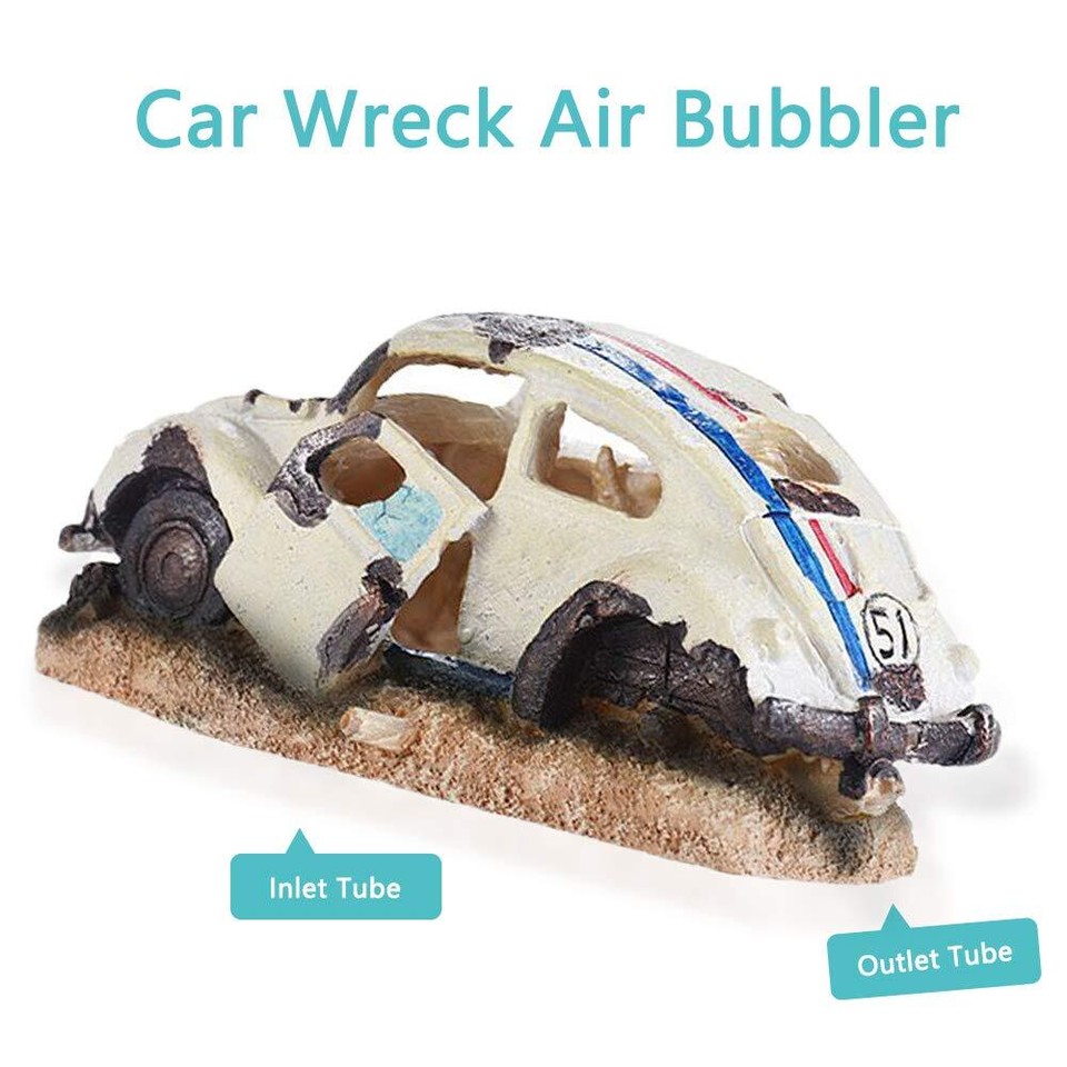 aquarium decorations, Imitation Wreck Car Resin Ornament for Air Stone