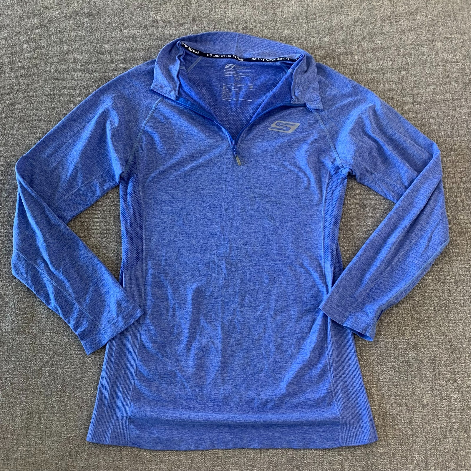 Skechers Blue Pullover Womens Sz M/L Collared Zip Athletic Stretch Thumb Holes