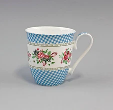 9952295 Porcelain Mug/Cup Decor Blossoms Blue Checkered Jameson&tailor 3 7/8x4