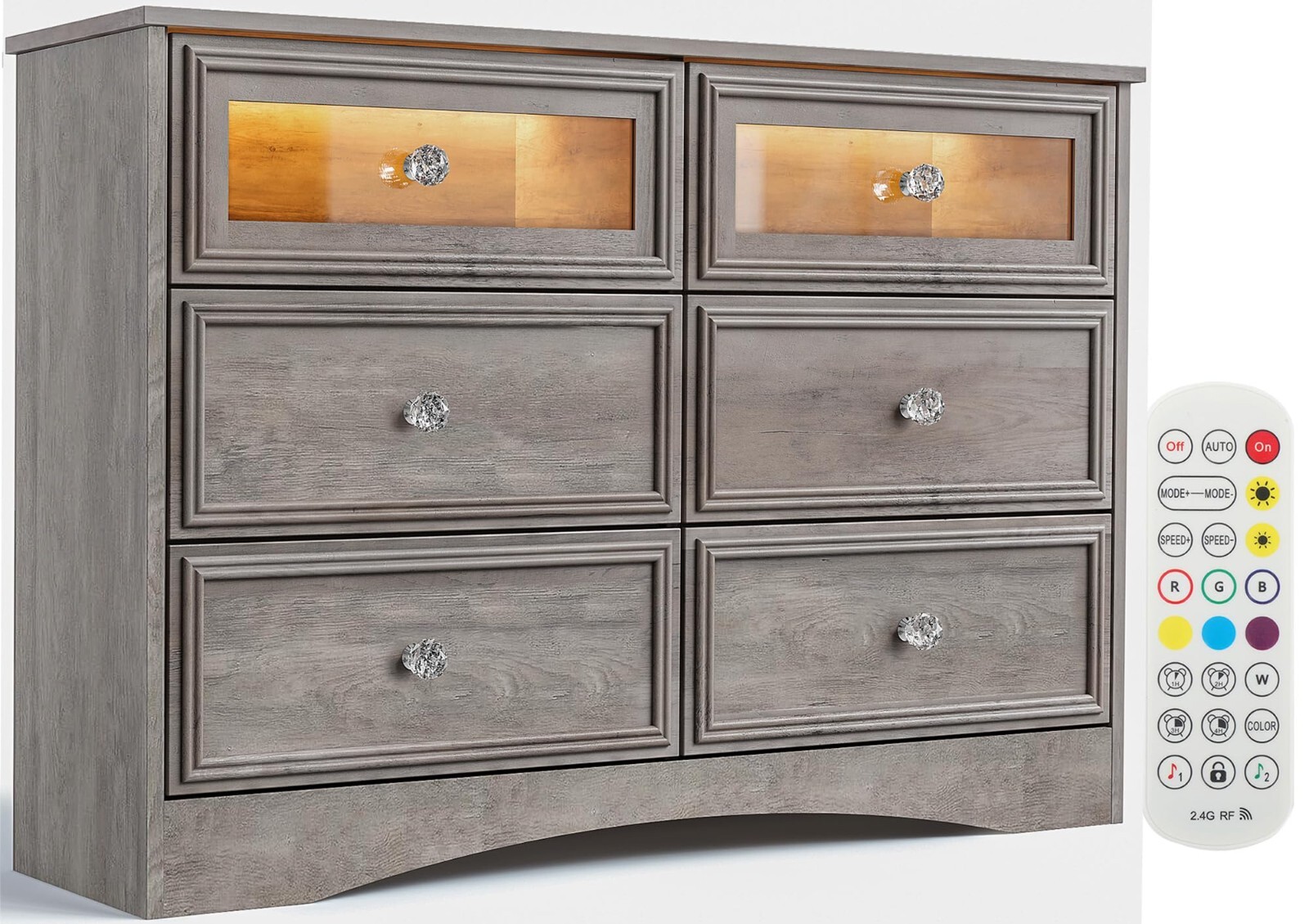 6 Drawer Dresser Chest of Drawers Closet Organizers with LED Lights for Bedroom-image