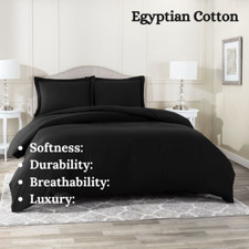 Luxury Style Ultra Soft 600 TC Egyptian Cotton 3PC Duvet Set Black All Sizes