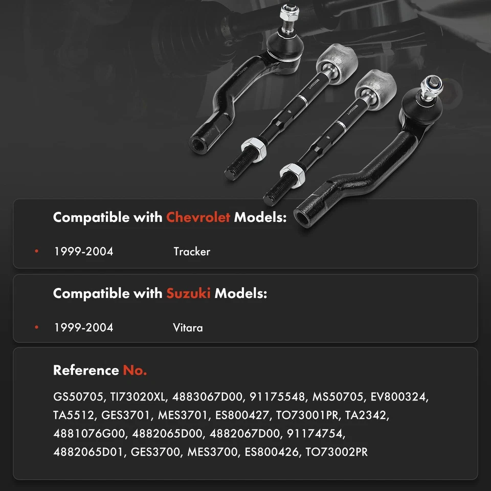 4x Extremo de barra de amarre interior y exterior delantero para Chevrolet Tracker Suzuki Vitara 1999-2004 Foto 2 de 4