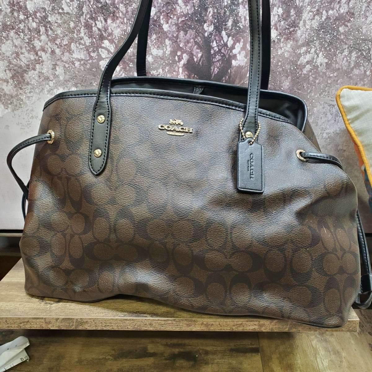 Coach Drawstring Signature Carryall Shoulder Bag Tote Purse Large 