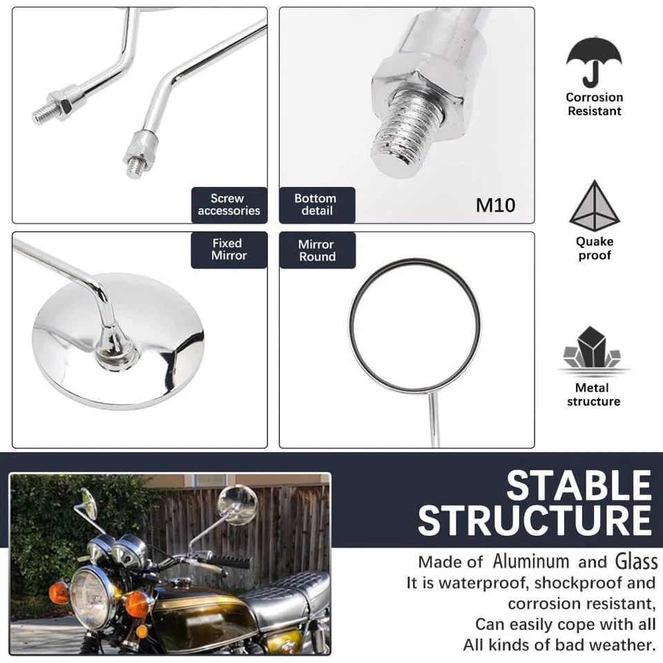 2 хромированных круглых зеркала заднего вида для мотоцикла Yamaha XS1100 XS400S XS650 XS360 - Изображение 4 из 4