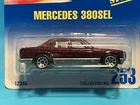 Vintage Hot Wheels Mercedes 380SEL Metal Flake Dark Red w Dog In Back Carded