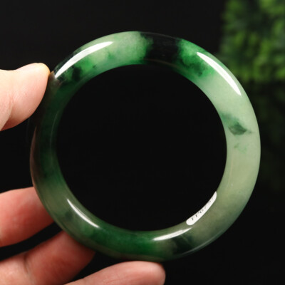 59mm Black Emerald Green Jadeite Jade Bangle Bracelet Burma Jade Bangle A-13567