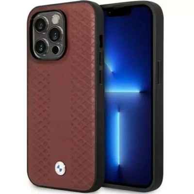 Original BMW Leder Diamond Logo Perforate Impact Case Apple iPhone 14 Pro