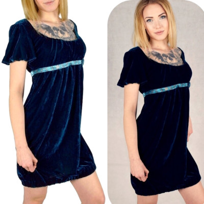 Miss Sixty Luxury Dress Silk Velvet Evening Gown Cocktail Mini Dress Women Green/Blue