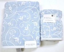 KASSAFINA WHITE,CORN FLOWER BLUE SWIRL PATTERN 100% COTTON BATH,OR 2 HAND TOWEL
