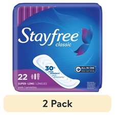  2 pack Stayfree Classic Pads Super Long without Wings, Unscented, 22 Ct