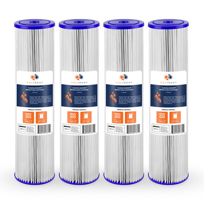 4PK of Big Blue 1µm Pleated Washable Sediment Water Filter 20''x4.5'' by Aquaboon