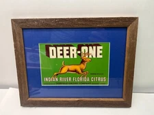 DEER-ONE Vintage Indian River Wabasso Florida Citrus Crate Label FRAMED 14 x 11"