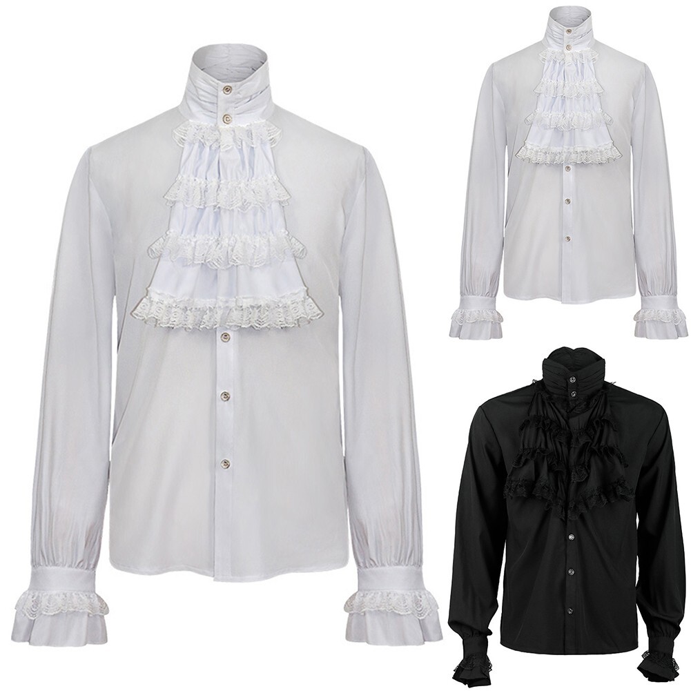 Sofisticada Blusa Victoriana Para Hombre con Volantes Medieval Renacimiento Prendas para el torso Camisa