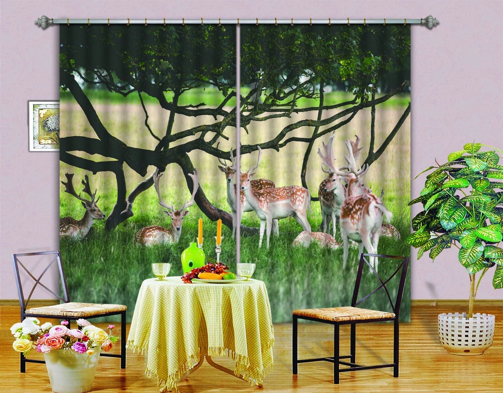 3D Animal Fawn Prairie ZHUB996 Photo Curtain Window Blockout Fabric Amy 2023