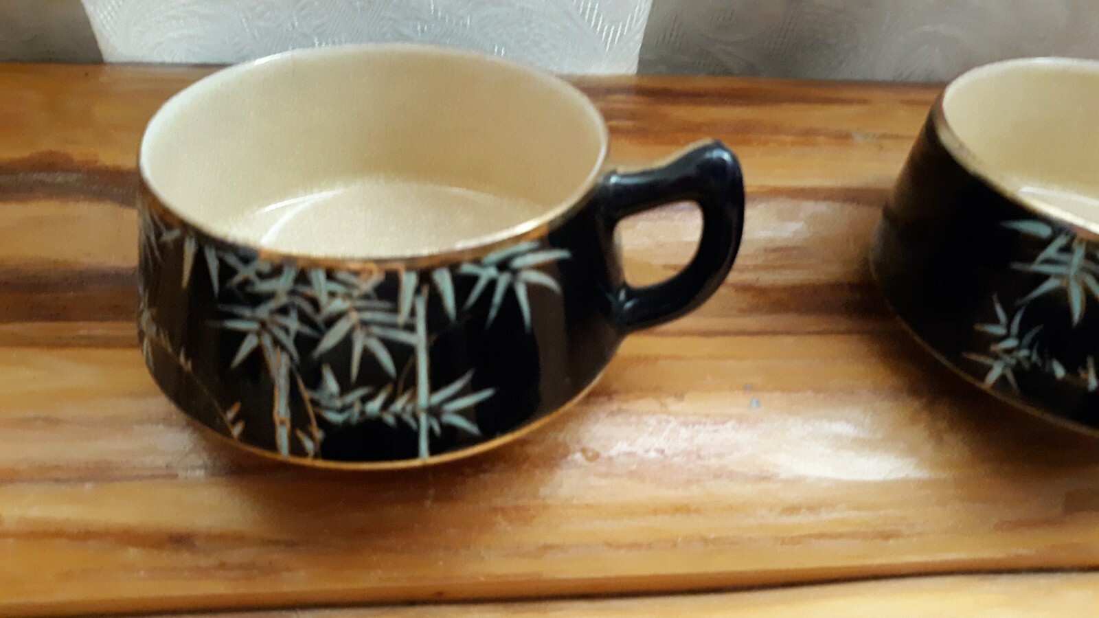 Vintage Soko China Hand Painted Midnight Blue Bamboo Design Plates or