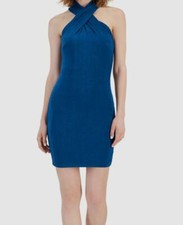 Guess Women's Blue Yasmine Crossover Halter Dress Size XL